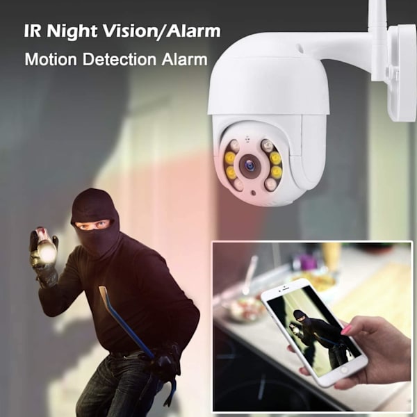 Utomhus PTZ-kamera, Tvåvägsljud WiFi-övervakningskamera, Infraröd nattvision, Rörelsedetektering, IP65 Vattentät, 200w pixlar