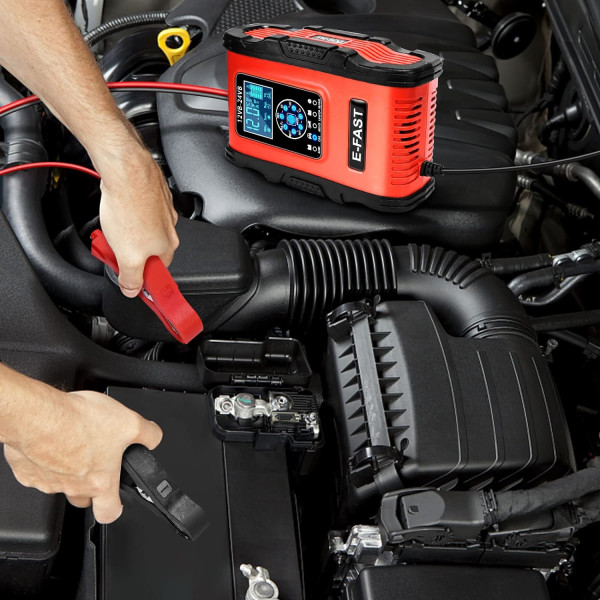 Intelligent Batterilader, LiFePO4 Batterilader til Automatisk Bil med LCD Display Reparationsfunktion til Auto Motorcykel Batteri