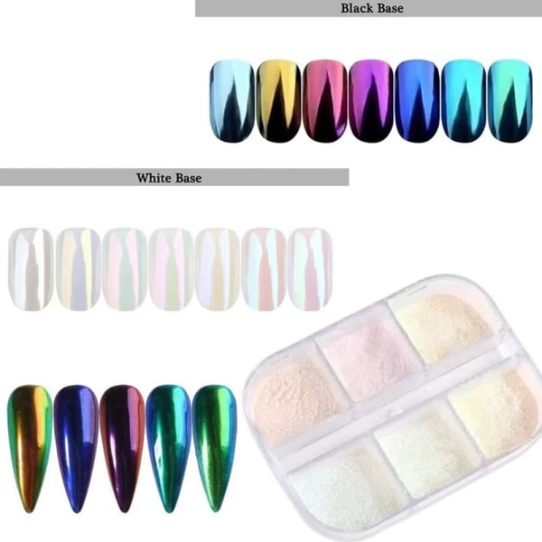6 färger krom nagelpulver kit för nagellack blå rosa grön vit lila gul pärla sjöjungfru regnbåge holografiskt iriserande pigment