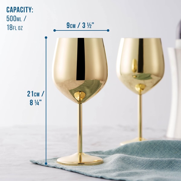vinglas i rostfritt stål - guld - robust & okrossbar - set gold