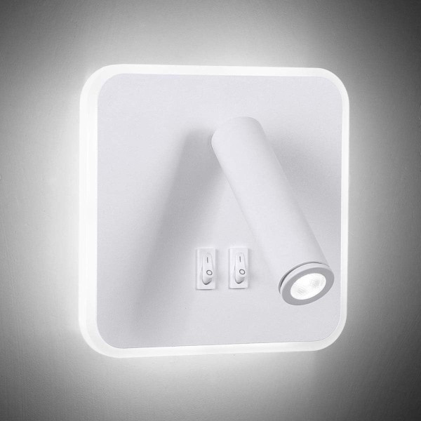 8W Moderne LED-vegglampe Veggleselampe med 350° svingbryter 3W Hvit 6000K White 6000K