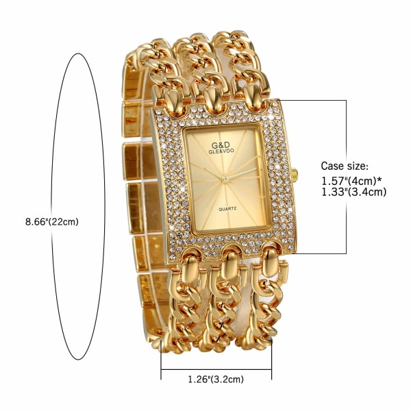 Naisten kellot Tyylikäs analoginen kvartsirannekello watch suorakaiteen muotoinen casual watch kolminkertaisella reunaketjulla