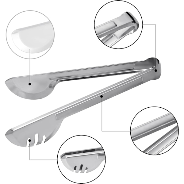 Serveringstänger Kökstänger, Rostfritt Stål Mat Tong Serveringstång, Matstänger för matlagning och servering av pasta, sallader, 12 tum（6-pack)