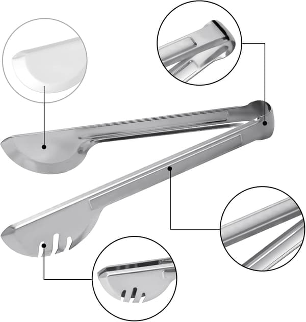 Serveringstänger Kökstänger, Rostfritt Stål Mat Tong Serveringstång, Matstänger för matlagning och servering av pasta, sallader, 9 tum (6-pack)