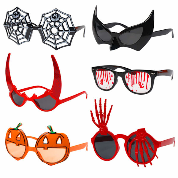 6 kappaletta Halloween-teemaisia laseja, Halloween-asujuhlatarvikkeita lapsille ja aikuisille, 6 erilaista tyyliä