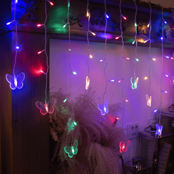 Sommerfuglegardinlys 13 fod 96 LED Fairy Lights 8 tilstande med fjernbetjening, lysslynge til haven bryllup juledekoration (flerfarvet) color