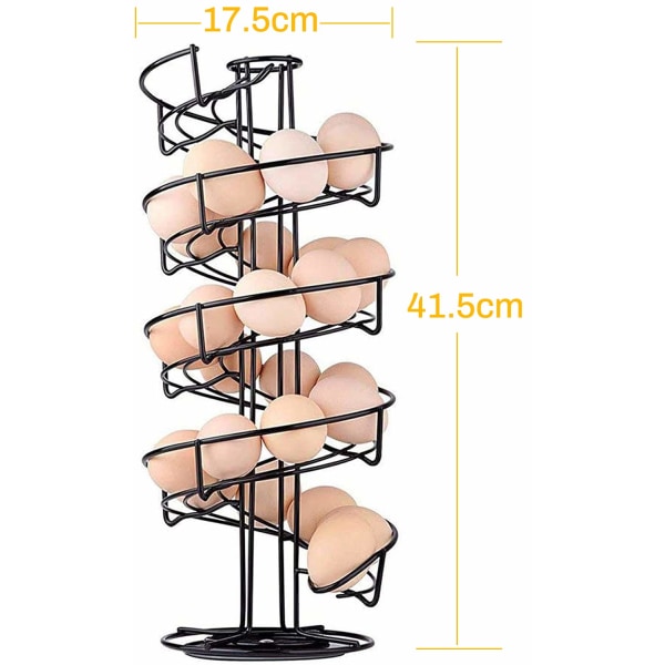 Æggebakke, æg spiral rustfrit stål spiral design, æg stativ opbevaring til ca. 30 - 36 æg, sort Black