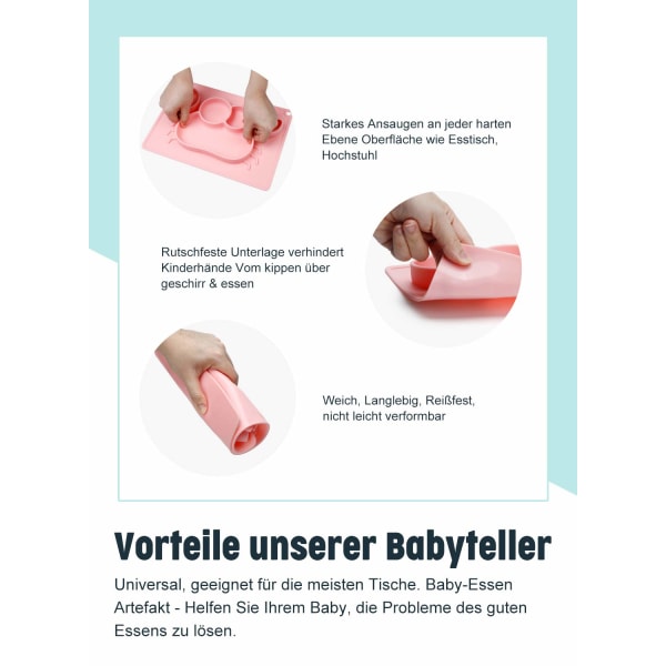 Baby tallrik skål Mini silikon bordstablett för baby och barn Portabel tallrik Baby halkfri baby tallrik med sugkopp Barn bordstablett Pink