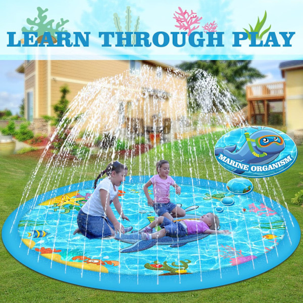 Stänkskydd, 68'' Sprinkler för Barn Hundar Utomhus Vattenleksaker för 4-9 Åriga Pojkar Flickor, Barnpool för Utomhuskul Sommarpresenter