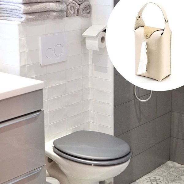 Hængende Tissue Box Pu Læder Bil Tissue Holder Bærbar Serviet Box Cover med Snap til Bil Badeværelse Køkken(Beige) Beige