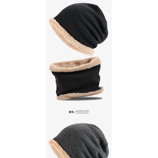 Herrar Mössa Halsduk Set Casual Mössa Stickad Mössa Vintermössa Herr Varm Vintermössa med Fleecefoder black