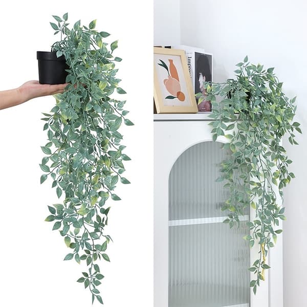 Hængende potteplante med grøn kunstig eukalyptusranke Eucalyptus grå (uden vask) 76