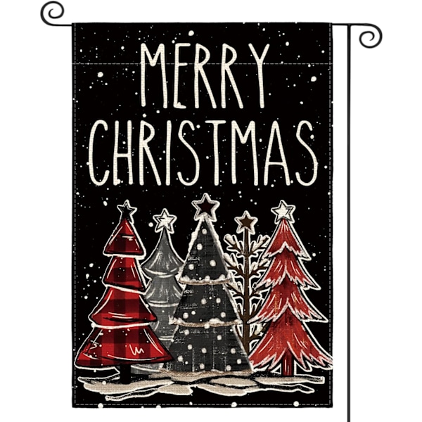 Merry Christmas -puutarhalippu 12x18 tuumaa, kaksisivuinen ulkokäyttöön, juhlallinen talvipihan ulkokoristelippu, musta