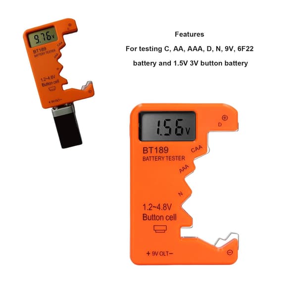 Batteritest, Universal Batterichecker Lille Batteritest til C, , AAA, D, N, 9V, 6F22 Batteri 1.5V 3V Knapcelsbatteri, (Orange)