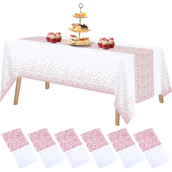 6 stycken roséguld bordsduk, engångsduk av plast Prickig konfetti cover för picknick baby shower Halloween jul (54" x 108") Rose gold
