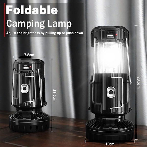1-delad Campingfläkt med LED-Lampa Campinglampa USB/Solar/Uppladdningsbart Batteri Lykta Utomhus Camping Tillbehör Prylar [Energieffektivitetsklass F]