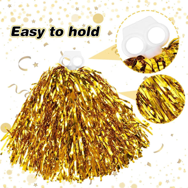 Cheerleading Pom Poms 4-pak Cheerleader Squad Spirited Fun Pompoms Pom Poms Cheer Poms Håndblomster Metallic Folie Pompoms, Guld