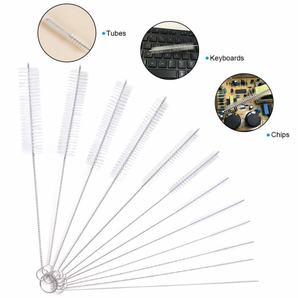 Flaskrengöringsborstar, 12 st rörborste nylon flaskpiprensare set för flask glas halm rengöring (vit)