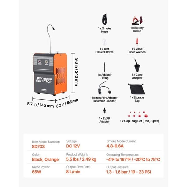 Røgsensor - DUOKU - SD703 - 12 V - Dual mode Luft/Røg - Dobbelt pumpe svart, orange