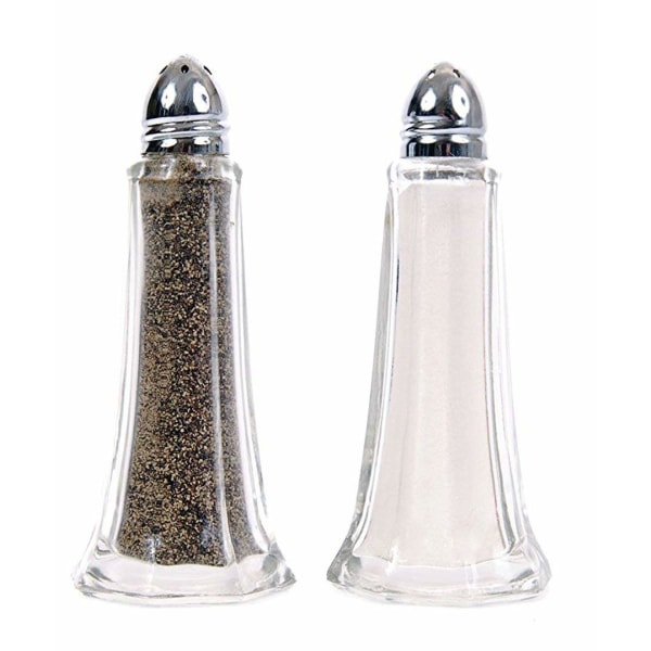 Glow Tradisjonell salt- og pepperrist – sett med 2 glassfyrtårndesign med enkel skrukork – ideell beholder for å servere krydder og krydder