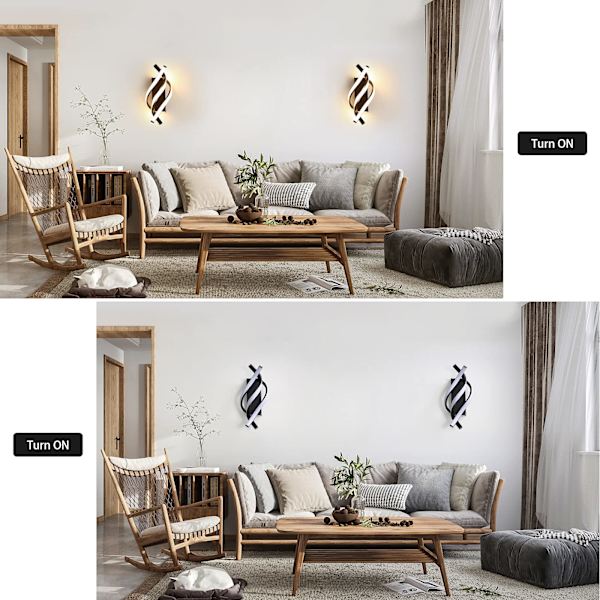 LED vægbelysning, væglampe indendørs moderne 26W, væglampe indendørs LED buet design, 3000 K varmt hvidt lys, sort, til soveværelse, arbejdsværelse