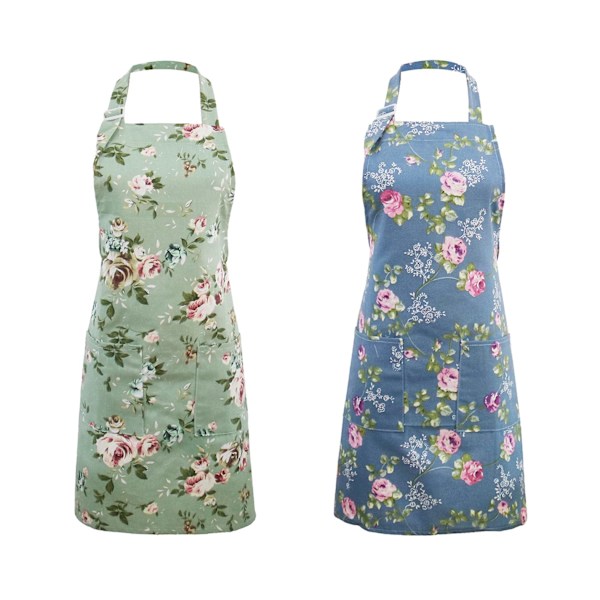 Köksskydd för kvinnor, 2 blommiga förkläden för matlagning, vintage kockförkläde