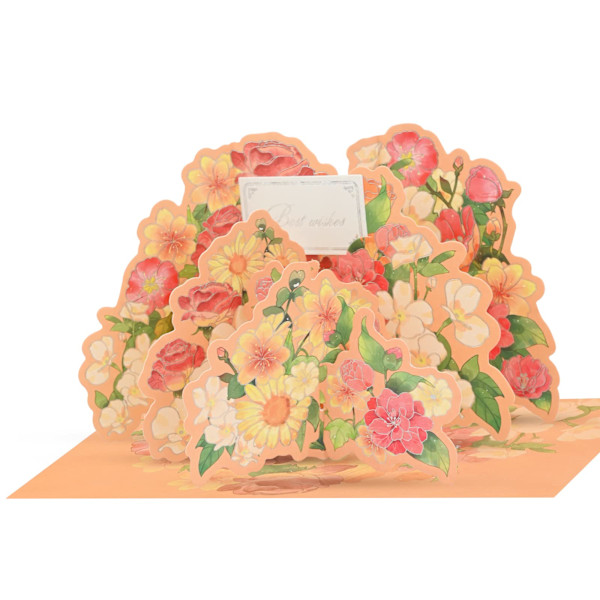 3D Blomsterbuket Pop Up Kort med Kuvert, 3D Pop Up Lykønskningskort (Orange) Orange