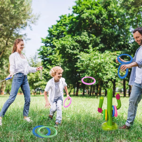 St Inflatable Cactus Spelset med, Inflatable Cactus Ring Toss Spel, Pool Float Cactus Ring Leksak, Inflatable Pool Leksaker, Utomhus Pool Spel Hawaii Party