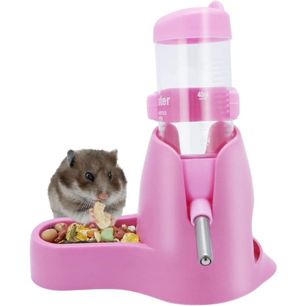 3-i-1 Hamsterhängande Vattenflaska Djur Automatisk Dispenser med Bas för Dvärghamster Mus Råtta Igelkott (80ML, Rosa)