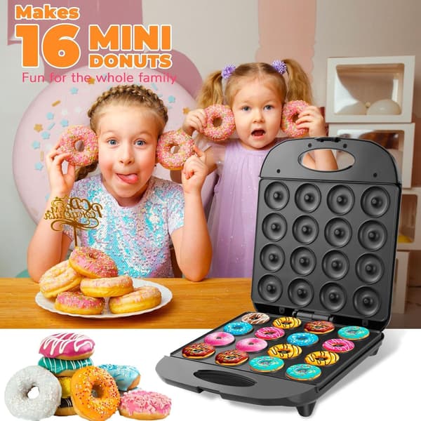 Mini Donut Maker - Donut Maker Maskine til Hjemmet - 16 Små Donut Maker, Elektrisk Non-Stick Overflade Gør til Børns Donut Maker, Laver Donuts (Sort)