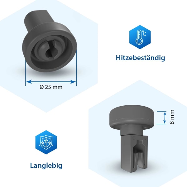 8-pack övre korgrullar 25 mm Universalersättning för diskmaskin, tvättmaskin, reservdelar och tillbehör