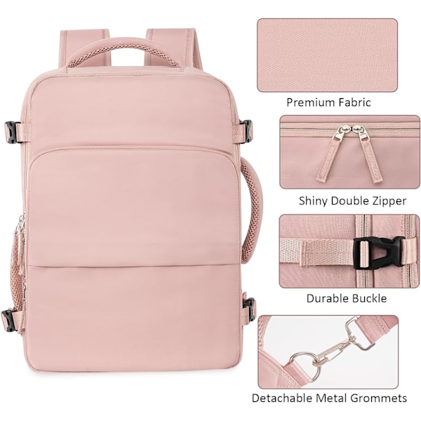 Rejsetaske, Peraonal Item Carry on Rygsæk Kvinder Flyselskab Godkendt Håndbagage, Vandtæt College Rygsæk, Business Arbejde Vandring Fritidstaske,Pink