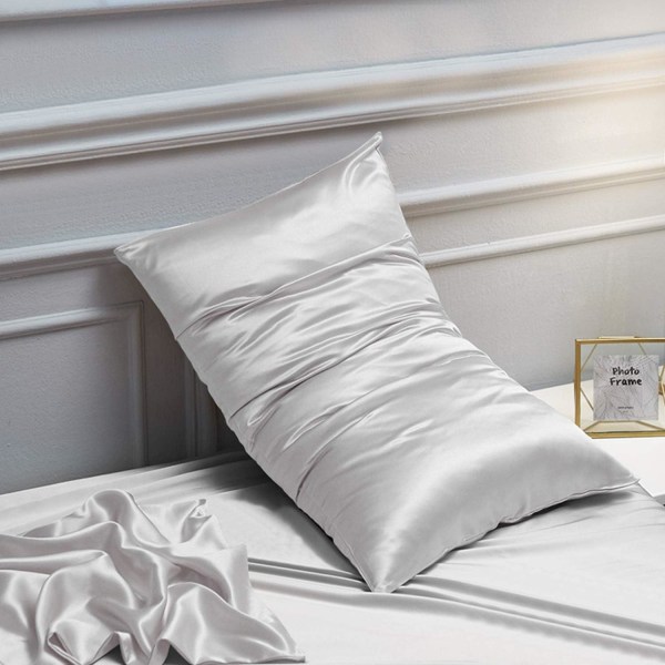 2-pak silke satin pudebetræk til hår og hud, luksuriøse og silkebløde standard pudebetræk, 50x75 cm, sølvgrå silver gray