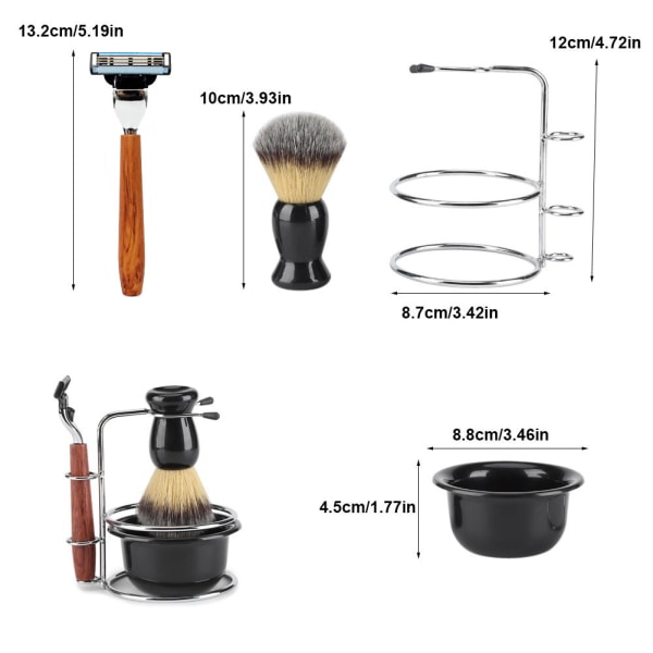 Skjeggbarbersett, 4 STK såpeskål barberingsholder i rustfritt stål barberbørstesett for barbering, perfekt som gave til ektemann eller far