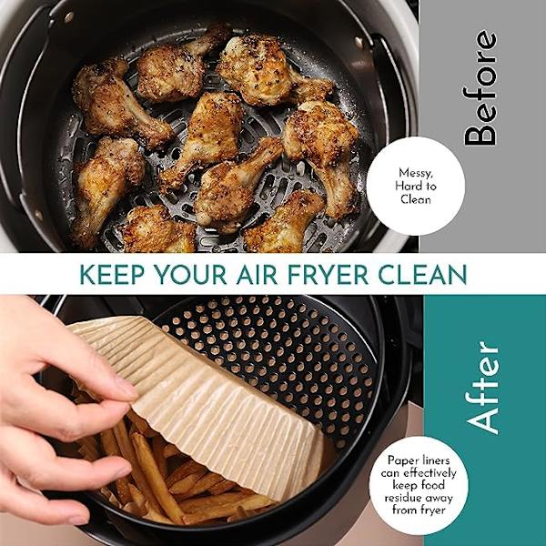 Luftfritös engångspappersfoder, Premium 6,3 tum luftfritös pappersfoder 100 st Non-Stick engångsluftfritösfoder (100-pack)