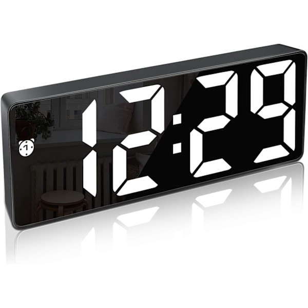 Digital väckarklocka, stor LED-display, med snoozefunktion och justerbar ljusstyrka USB-laddning, kontor Black