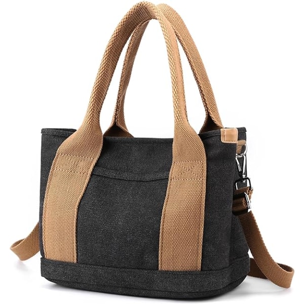 Lærredsstoftaske med lynlås Håndtasker Skuldertasker Crossbody-taske Rygsæk til kvinders skole-, arbejde-, indkøbs- og rejsebehov（sort） Black