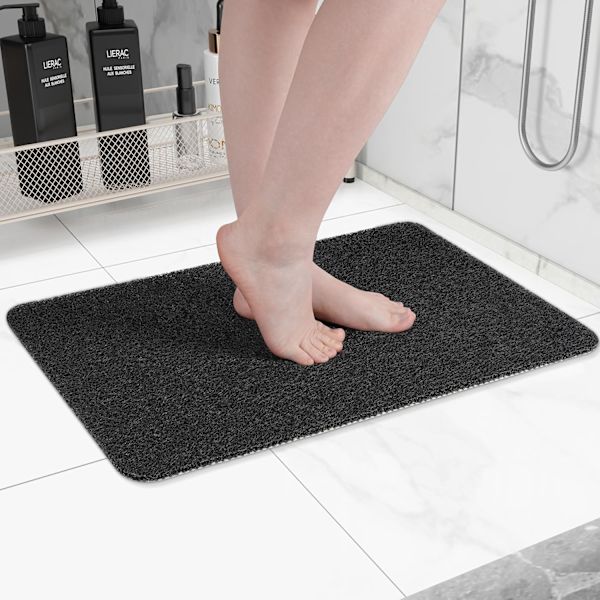 Skridsikker bademåtte med fodskrubber - 61 x 41 cm hurtigtørrende brusemåtte til badeværelse og hotel (hvid)