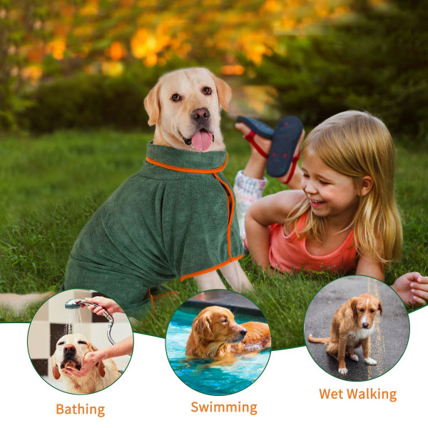 Hundmorgonrock, mikrofiber, snabbtorkande, hundbadrock, bomull, superabsorberande, morgonrock för stora, medelstora och små hundar green M