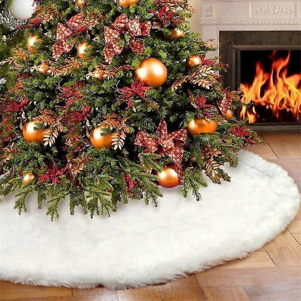 Hvit juletrefot i imitert pels, julegulvmatte, pyntedekorasjon