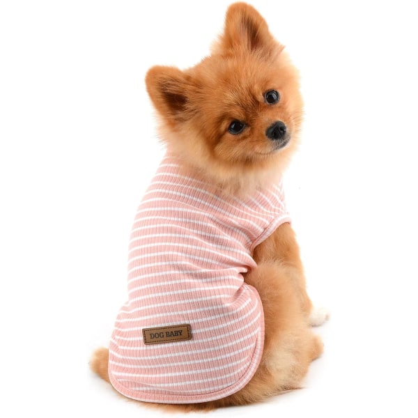 Kläder för små hundar pojke flicka sommar randig valp T-shirt väst andningsbar bomullstee ärmlös chihuahua Yorkshire, rosa, storlek S S