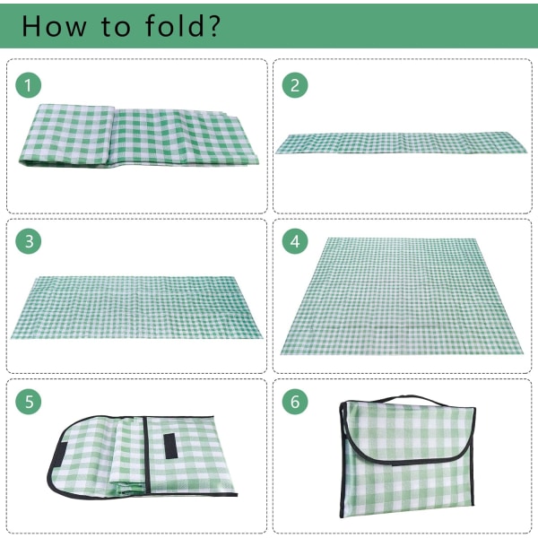 Utomhus picknickfilt hopfällbar vattentät sandtät mat praktisk matkasse picknickmatta för strandcamping vandring resor picknick (grön 150*180cm) Green