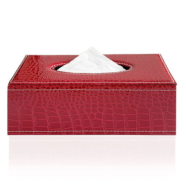 Stilfuld PU læder servietbeholder, moderne rektangulær servietholder pumpe Paperchase dispenser (rødt krokodillemønster)