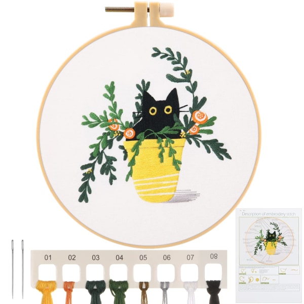 Kattbroderi Korssting Stämplat Kit, DIY Broderi Startpaket Hantverk Syhantverk för Vuxna Nybörjare Sömnadsstart