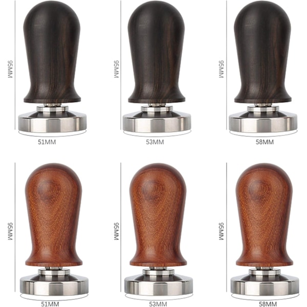 Espresso Tamper litteällä ruostumattomasta teräksestä valmistetulla pohjalla Kahvin tiivistäjä Ergonominen puukahva Jauheen puristin, 58MM, Puu