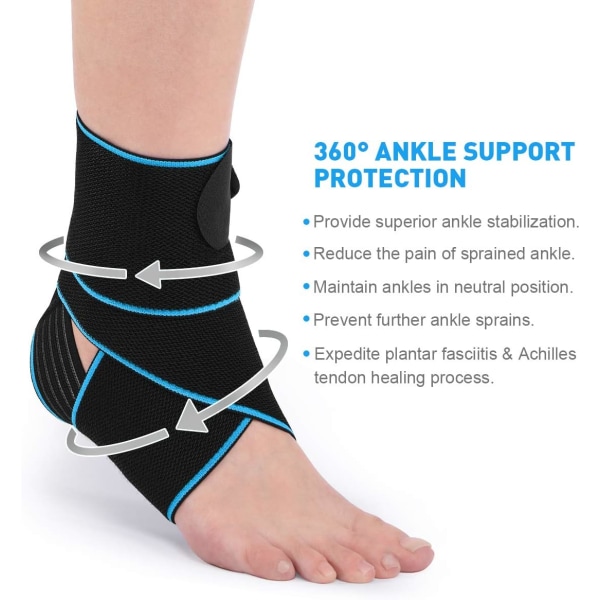 Fotledsstöd - Justerbar fotledsband för sportskydd, skadeåterställning, One Size för män kvinnor Blå