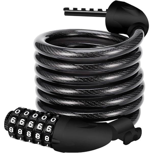 Pyörän lukko, pitkä pyörän lukko 120cm x 12mm, kaapelilukko pyörälle 5-numeroisella älykkäällä koodilla, varkaudenestopyörän lukko Black