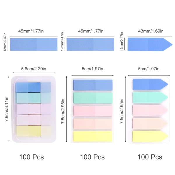 300 st självhäftande flikar, transparenta självhäftande anteckningsflikar i pastellfärger, skrivbara anteckningsflikar, Morandi-sidmarkörer, transparenta indexflikar