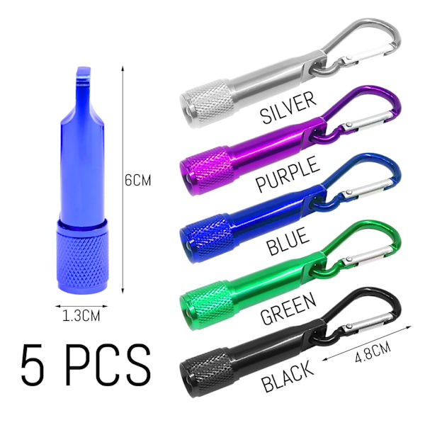 5 st färgglada minilampor, ficklampor med nyckelring, ficklampor i aluminiumlegering, lämpliga för utomhuscamping, bergsklättring