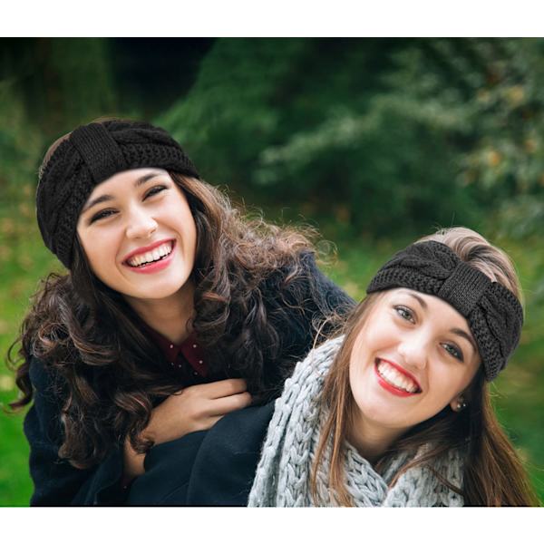 Vinterstrikkede termiske pandebånd til kvinder Strikkede sløjfe fløjl ørevarmer pandebånd til damer piger, elastiske hæklede hårbånd tyk turban Gray,Black